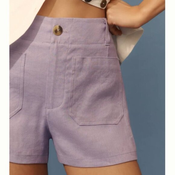 Anthropologie Maeve The Colette Shorts Womens 28 Linen Blend High Rise Purple - Picture 8 of 9